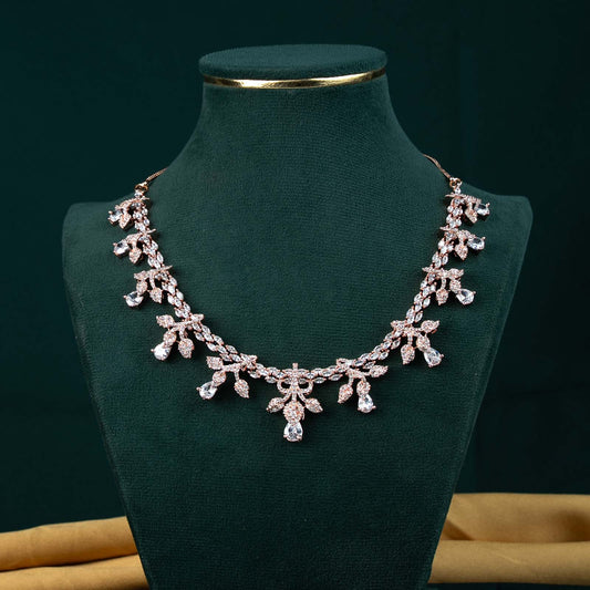 Riva Rose Gold AD Floral Spray Necklace Set