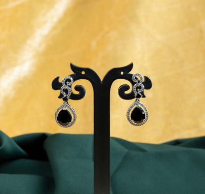 Noir Teardrop Swirl AD Drop Earrings