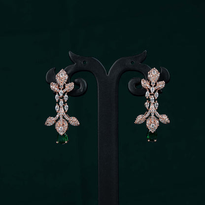 Riva Rose Gold Emerald AD Floral Spray Necklace Set