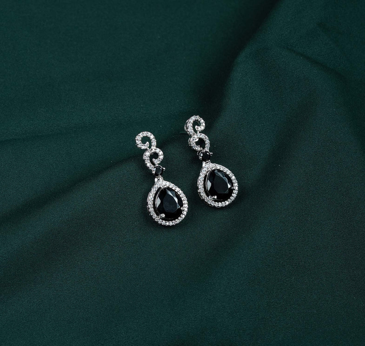 Noir Teardrop Swirl AD Drop Earrings