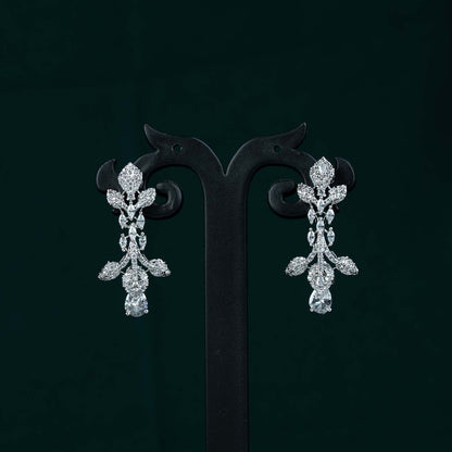 Riva Silver AD Floral Spray Necklace Set
