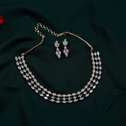 Meera Rose Gold AD Marquise Necklace Set