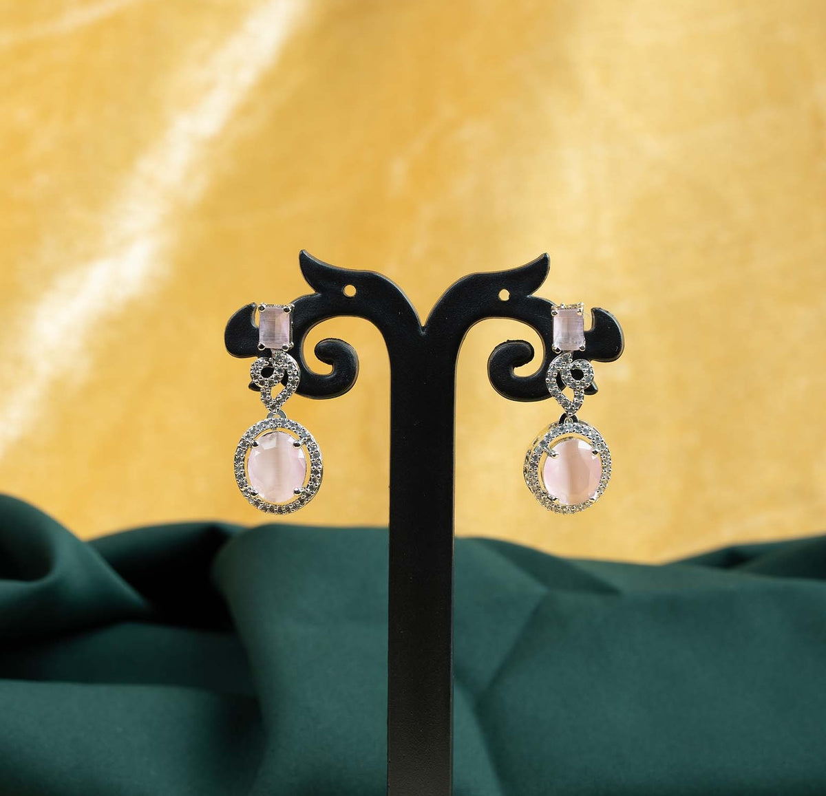 Blush Baguette Oval Halo AD Drop Earrings