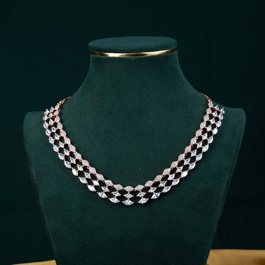 Meera Rose Gold AD Marquise Necklace Set