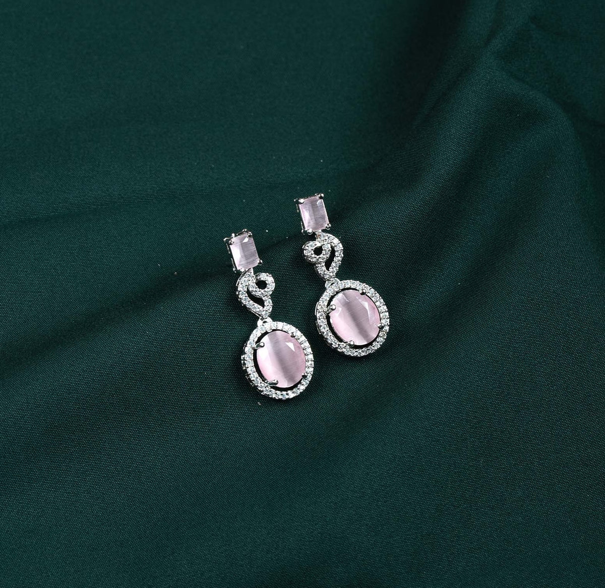Blush Baguette Oval Halo AD Drop Earrings
