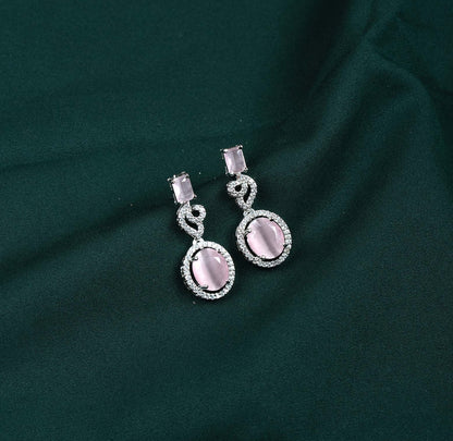 Blush Baguette Oval Halo AD Drop Earrings