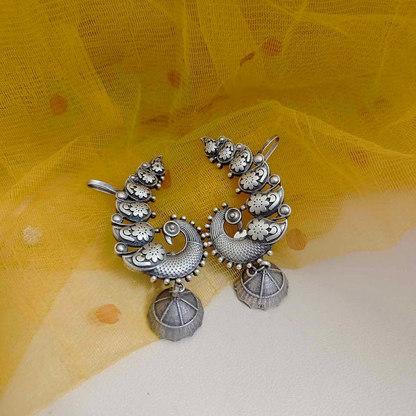 Classic Temple-Style Peacock Earrings – Vintage Silver Finish
